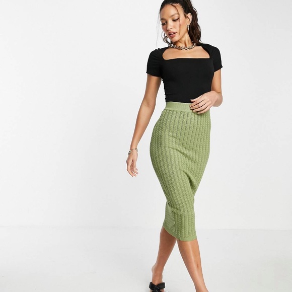 Missguided green knit pencil skirt - Picture 1 of 4